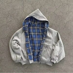 Gray Hoodie with Blue Plaid Lining